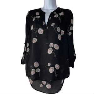 Daniel Rainne Size Small Split Neck Blouse Black Floral